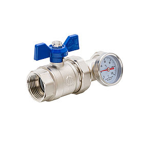 Ball valve DN 25 straight incl. connection set for distributors and thermometers 0-120°C